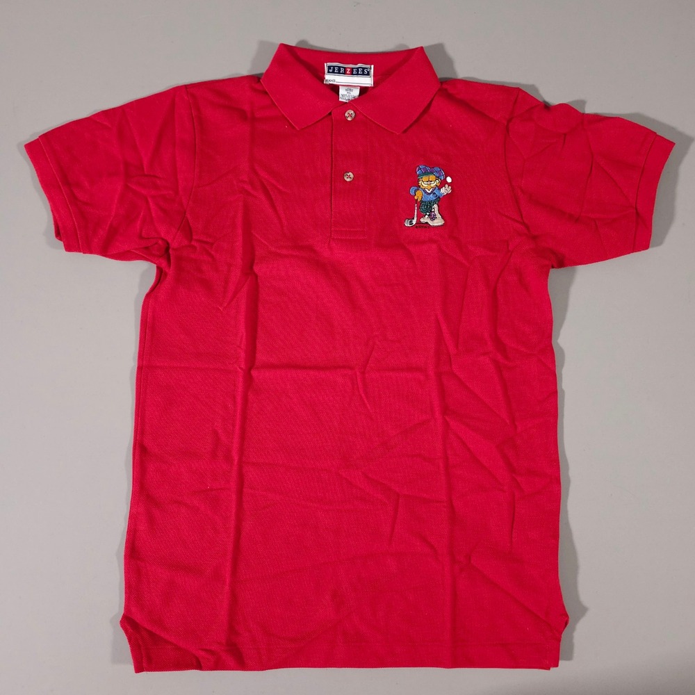 Jerzees Polo Shirt Kids XL Red Garfield Golf Embroidered Vintage Made in USA